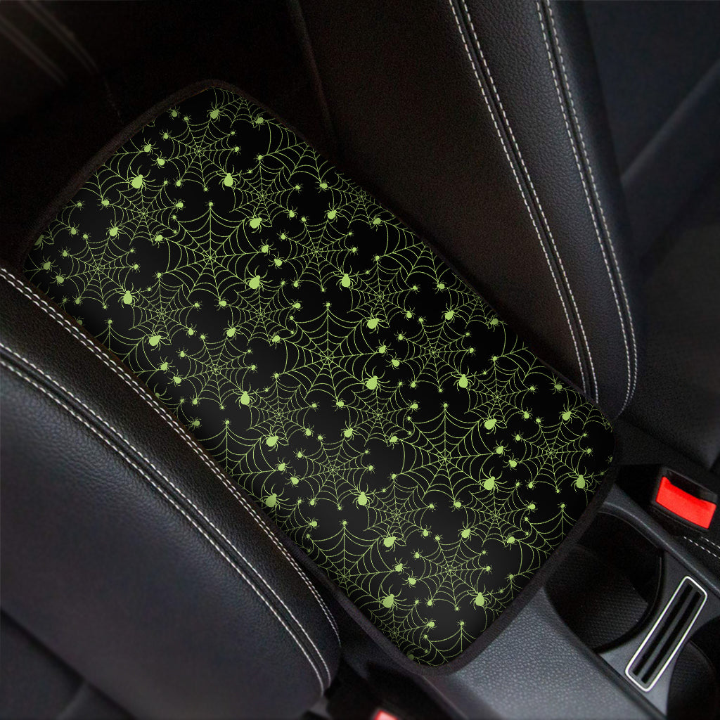 Black And Green Spider Web Pattern Print Car Center Console Cover