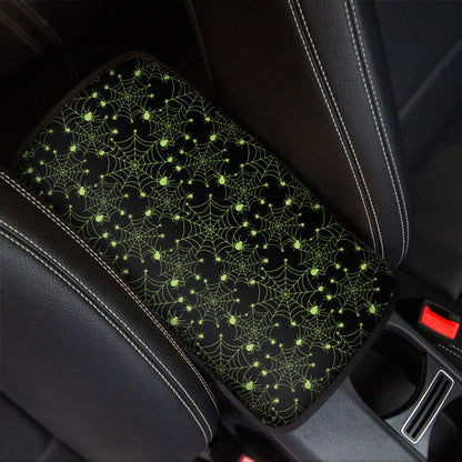 Black And Green Spider Web Pattern Print Car Center Console Cover