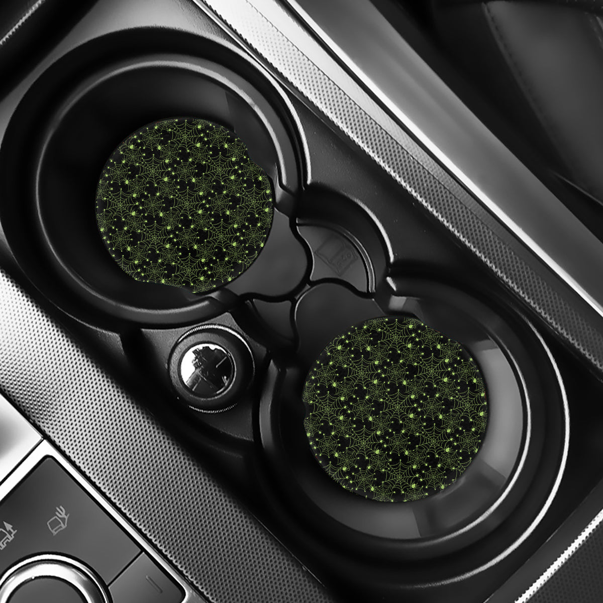 Black And Green Spider Web Pattern Print Car Coasters