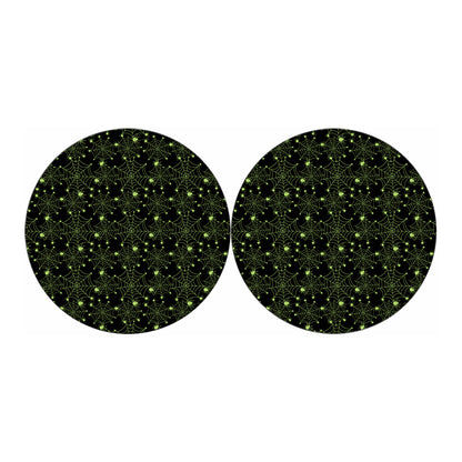 Black And Green Spider Web Pattern Print Car Coasters