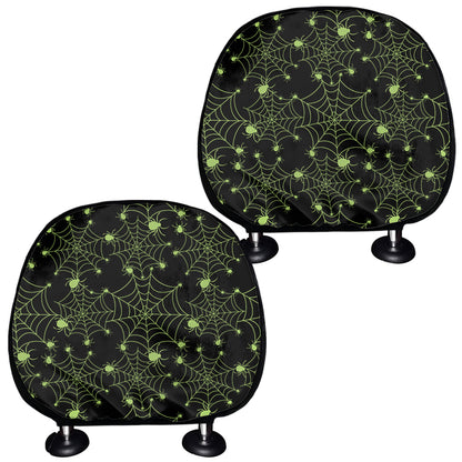 Black And Green Spider Web Pattern Print Car Headrest Covers