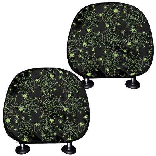 Black And Green Spider Web Pattern Print Car Headrest Covers