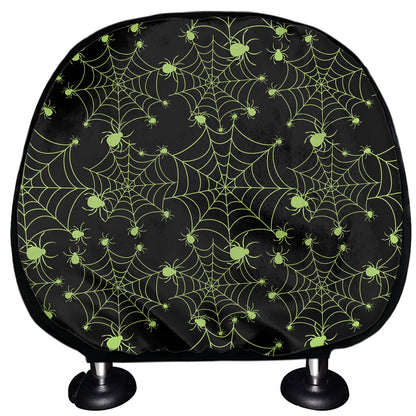 Black And Green Spider Web Pattern Print Car Headrest Covers