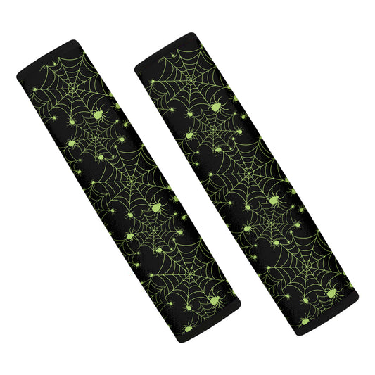 Black And Green Spider Web Pattern Print Car Seat Belt Covers