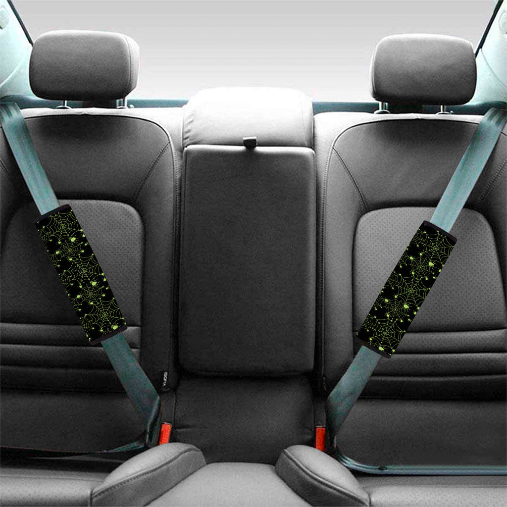Black And Green Spider Web Pattern Print Car Seat Belt Covers