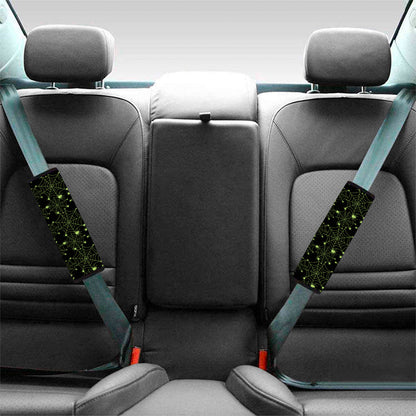 Black And Green Spider Web Pattern Print Car Seat Belt Covers
