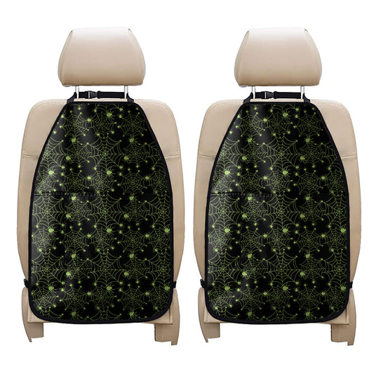Black And Green Spider Web Pattern Print Car Seat Organizers