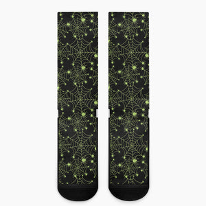 Black And Green Spider Web Pattern Print Crew Socks