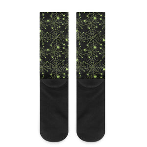 Black And Green Spider Web Pattern Print Crew Socks