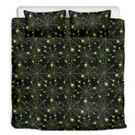 Black And Green Spider Web Pattern Print Duvet Cover Bedding Set