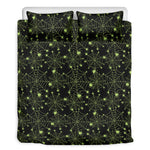 Black And Green Spider Web Pattern Print Duvet Cover Bedding Set