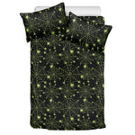 Black And Green Spider Web Pattern Print Duvet Cover Bedding Set