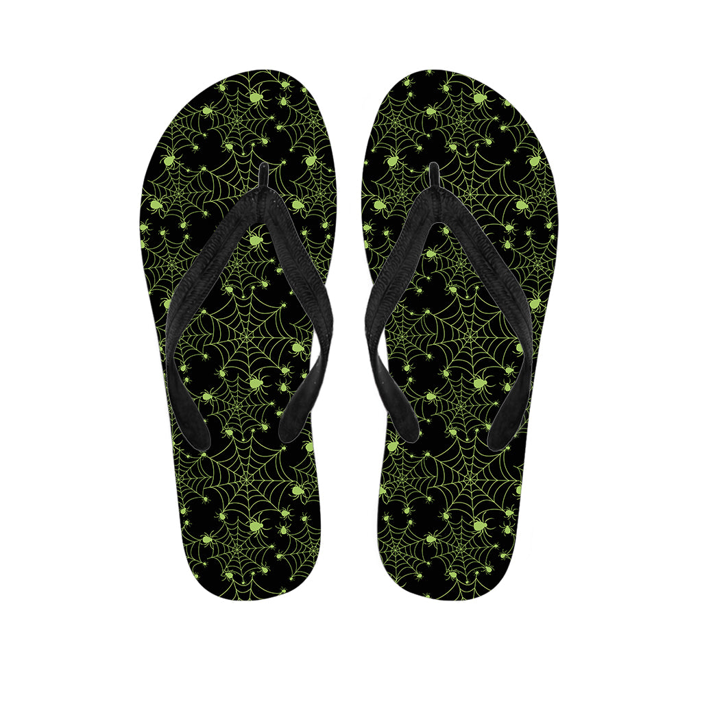 Black And Green Spider Web Pattern Print Flip Flops