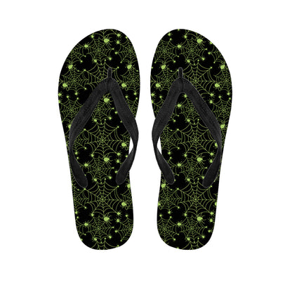 Black And Green Spider Web Pattern Print Flip Flops