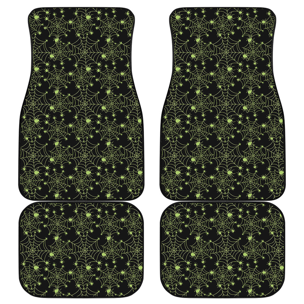 Black And Green Spider Web Pattern Print Front and Back Car Floor Mats