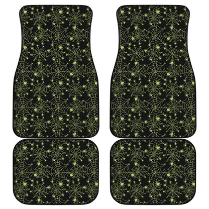 Black And Green Spider Web Pattern Print Front and Back Car Floor Mats