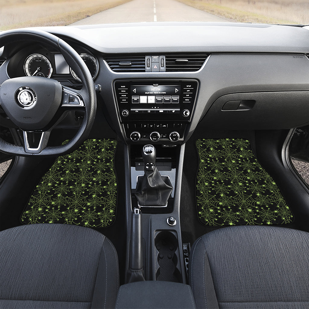 Black And Green Spider Web Pattern Print Front and Back Car Floor Mats