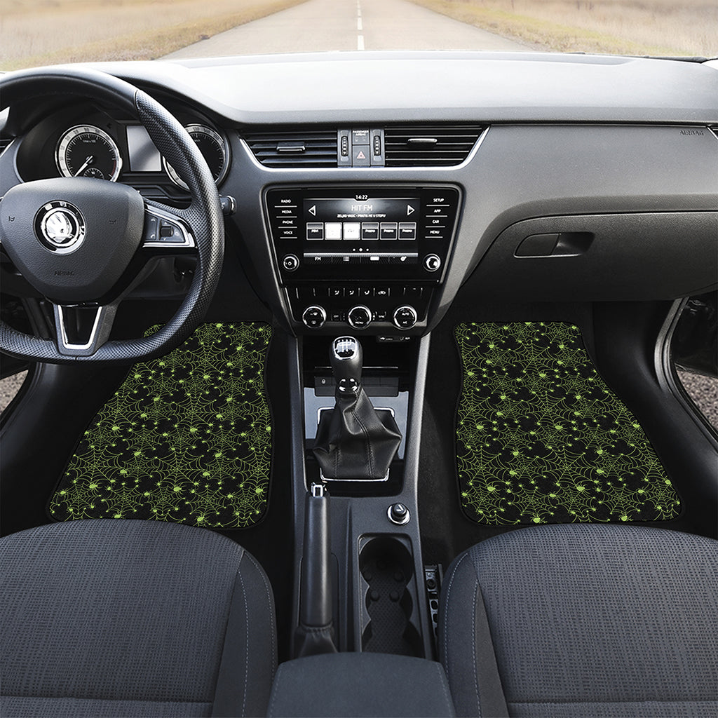 Black And Green Spider Web Pattern Print Front Car Floor Mats