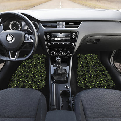Black And Green Spider Web Pattern Print Front Car Floor Mats