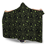 Black And Green Spider Web Pattern Print Hooded Blanket