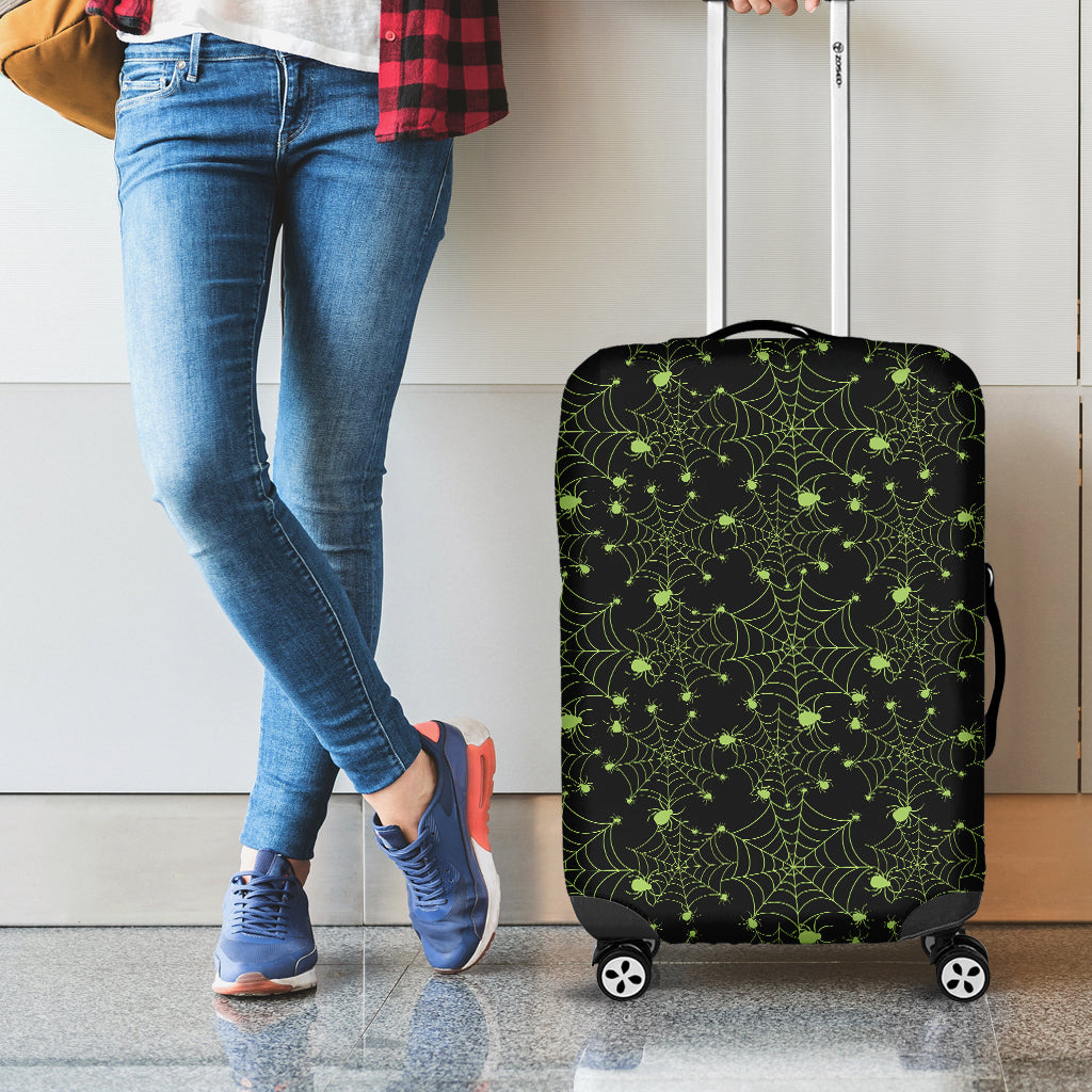 Black And Green Spider Web Pattern Print Luggage Cover
