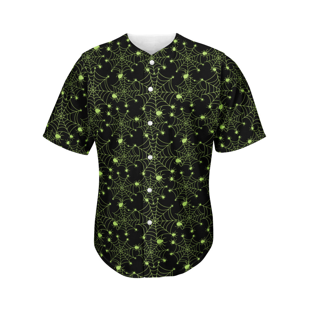 Black And Green Spider Web Pattern Print Men's Baseball Jersey