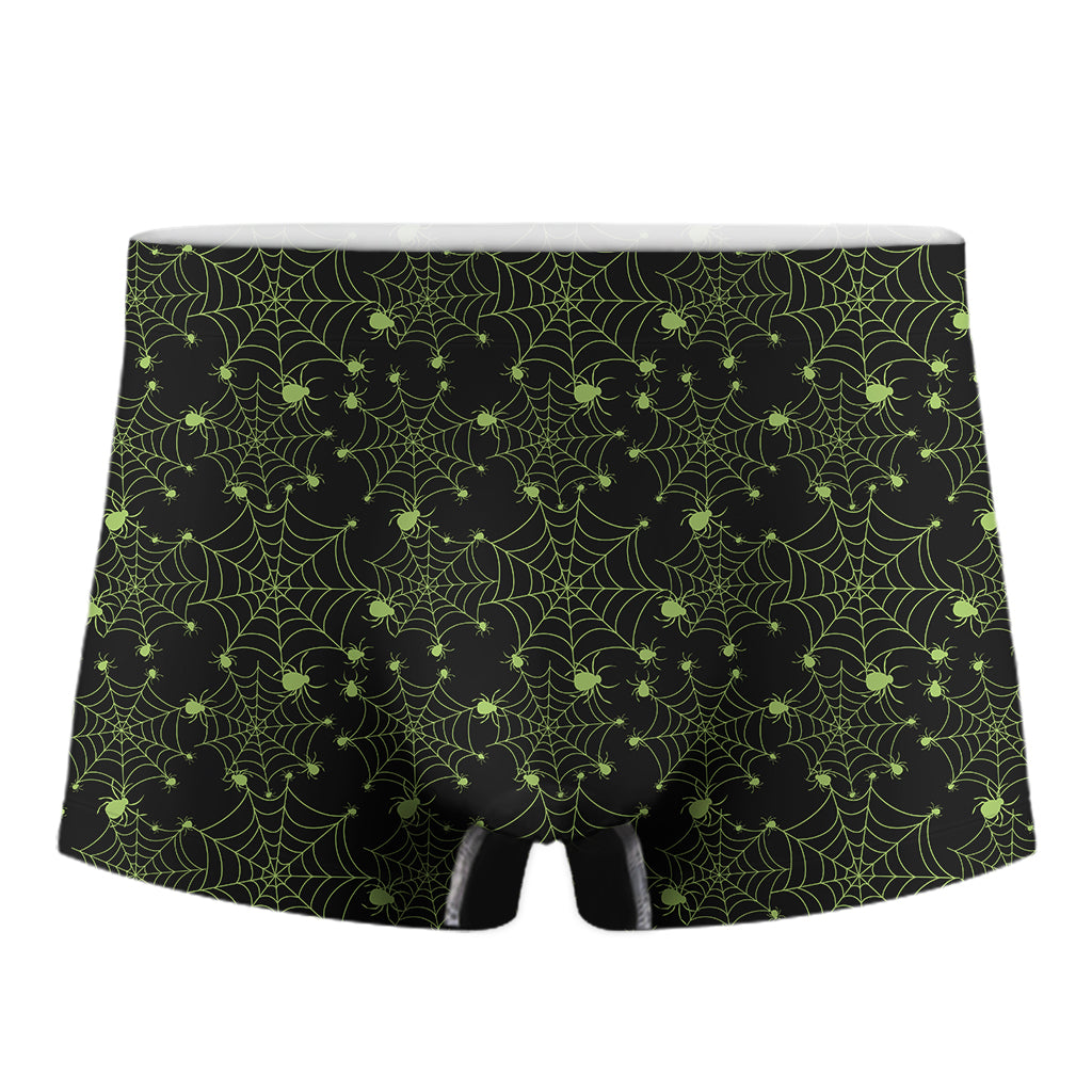 Black And Green Spider Web Pattern Print Men's Boxer Briefs