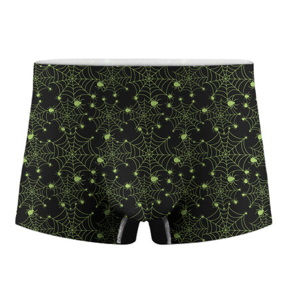 Black And Green Spider Web Pattern Print Men's Boxer Briefs