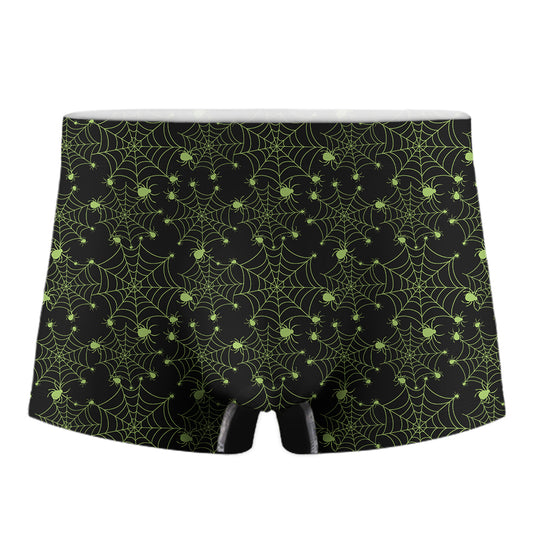 Black And Green Spider Web Pattern Print Men's Boxer Briefs