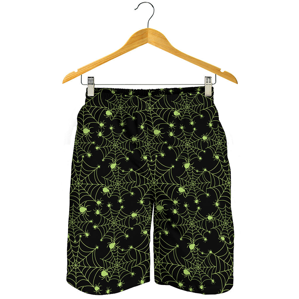 Black And Green Spider Web Pattern Print Men's Shorts