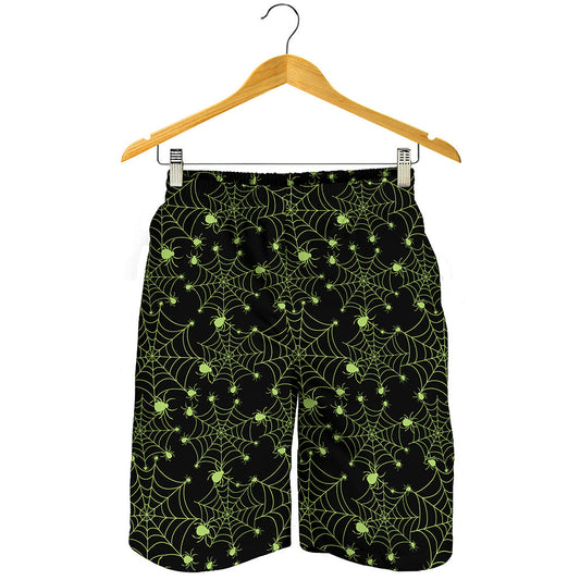 Black And Green Spider Web Pattern Print Men's Shorts