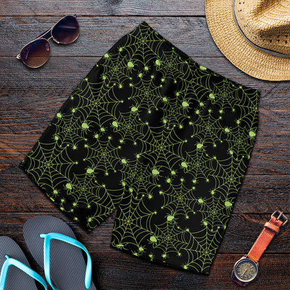 Black And Green Spider Web Pattern Print Men's Shorts