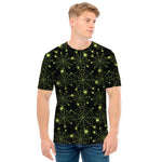 Black And Green Spider Web Pattern Print Men's T-Shirt