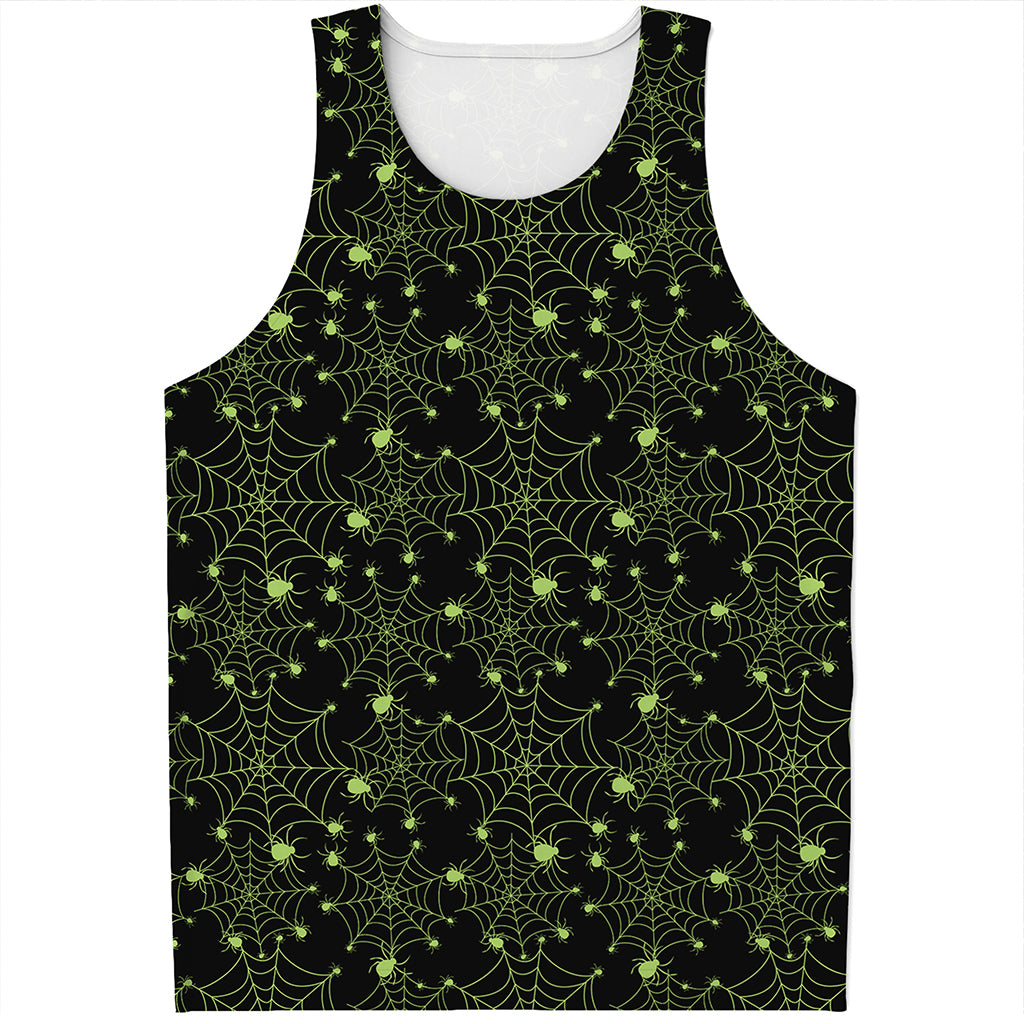 Black And Green Spider Web Pattern Print Men's Tank Top