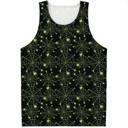 Black And Green Spider Web Pattern Print Men's Tank Top