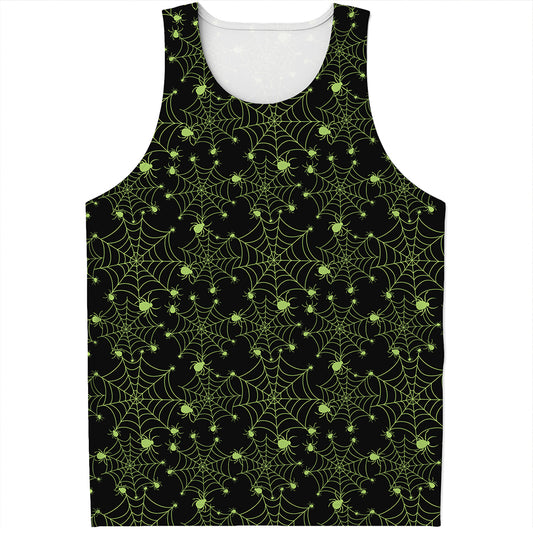 Black And Green Spider Web Pattern Print Men's Tank Top