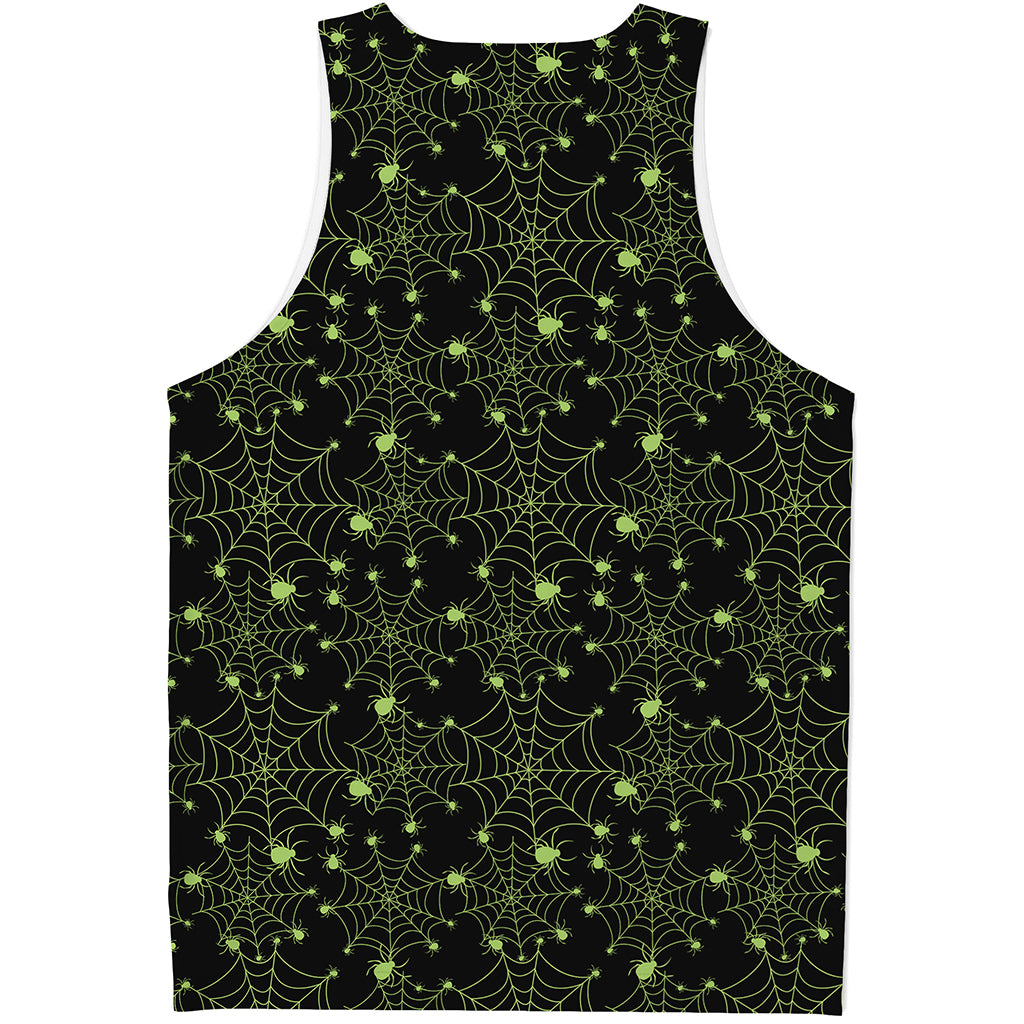 Black And Green Spider Web Pattern Print Men's Tank Top