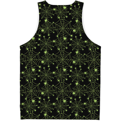 Black And Green Spider Web Pattern Print Men's Tank Top