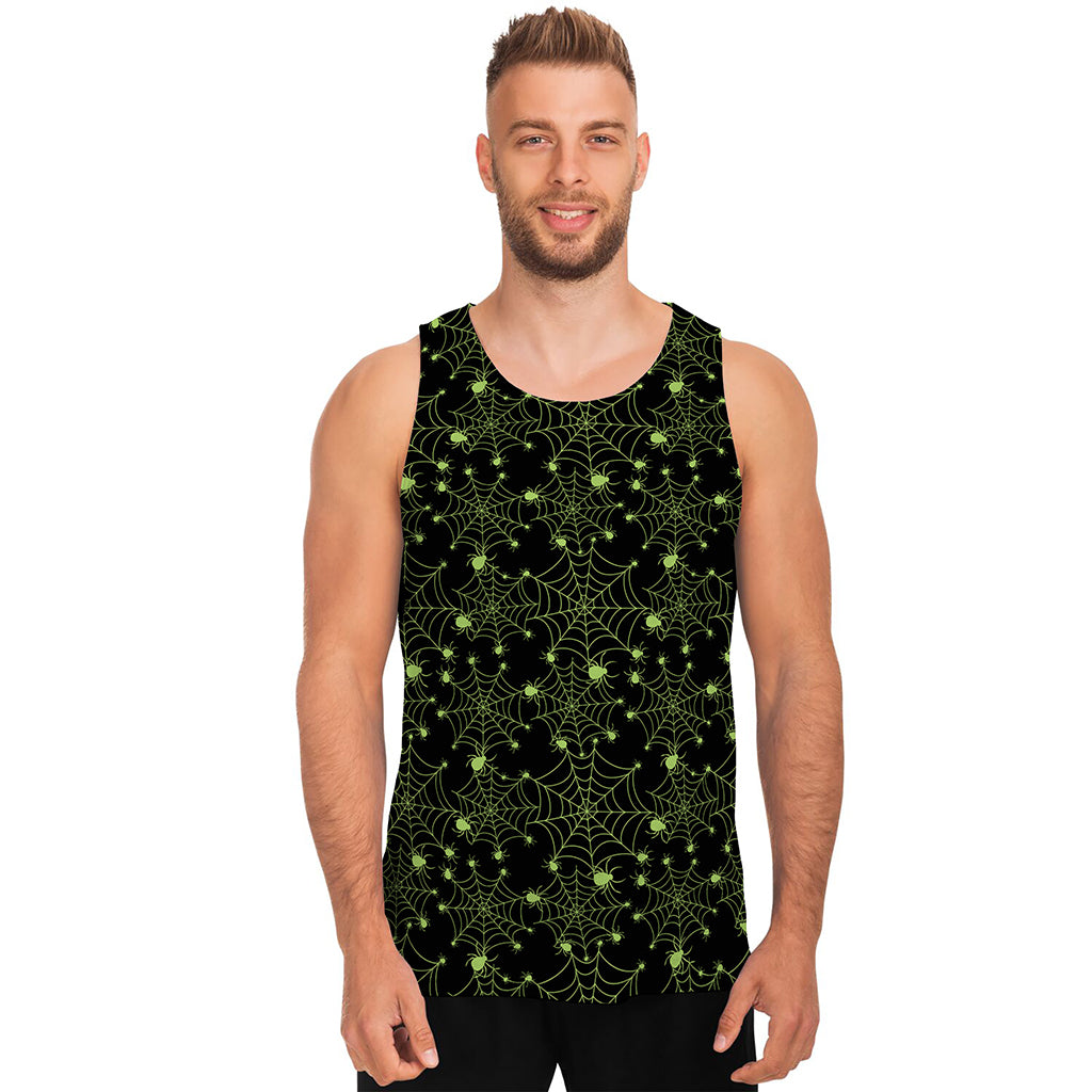Black And Green Spider Web Pattern Print Men's Tank Top