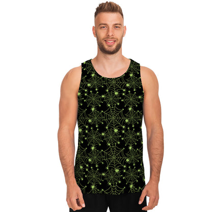 Black And Green Spider Web Pattern Print Men's Tank Top