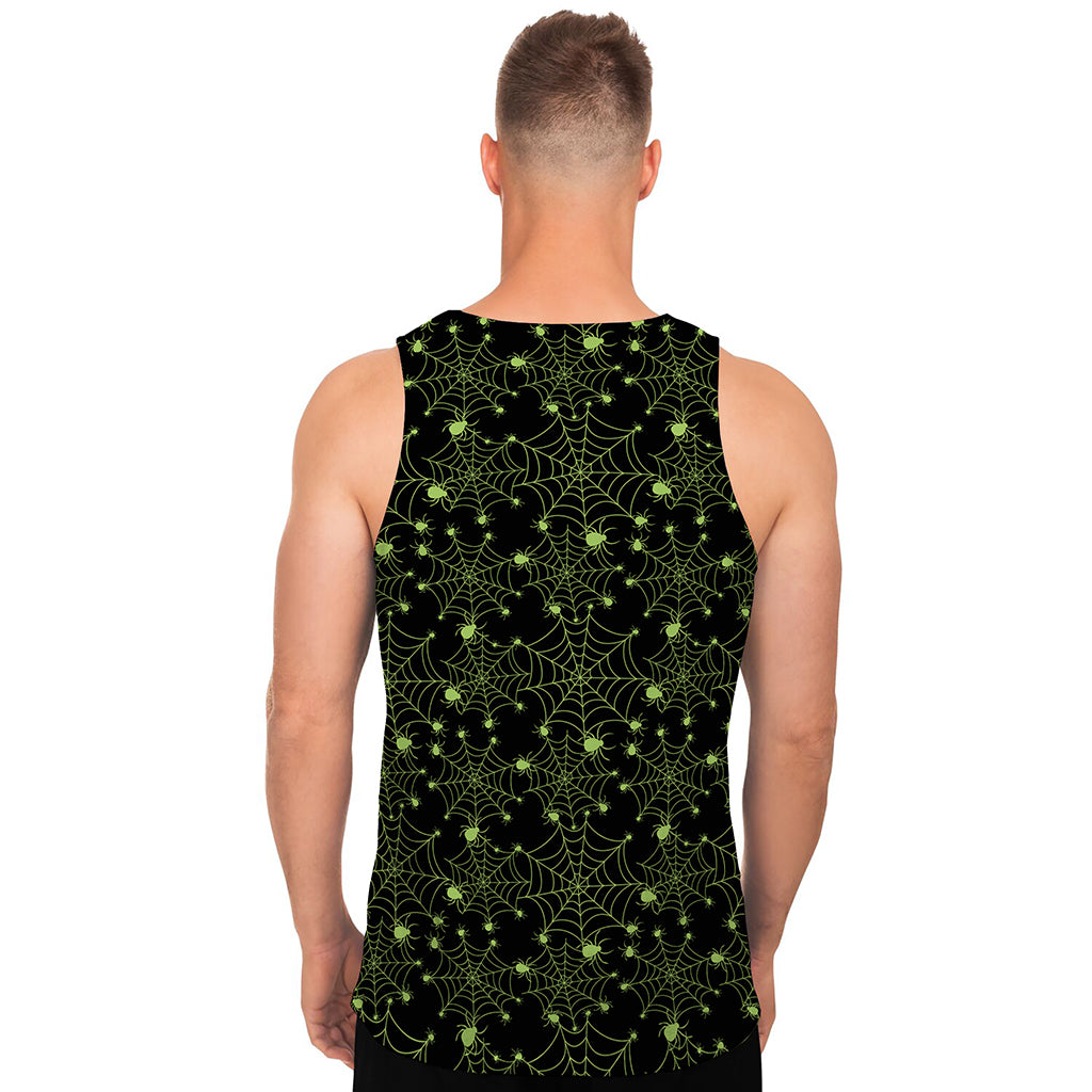 Black And Green Spider Web Pattern Print Men's Tank Top