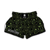 Black And Green Spider Web Pattern Print Muay Thai Boxing Shorts