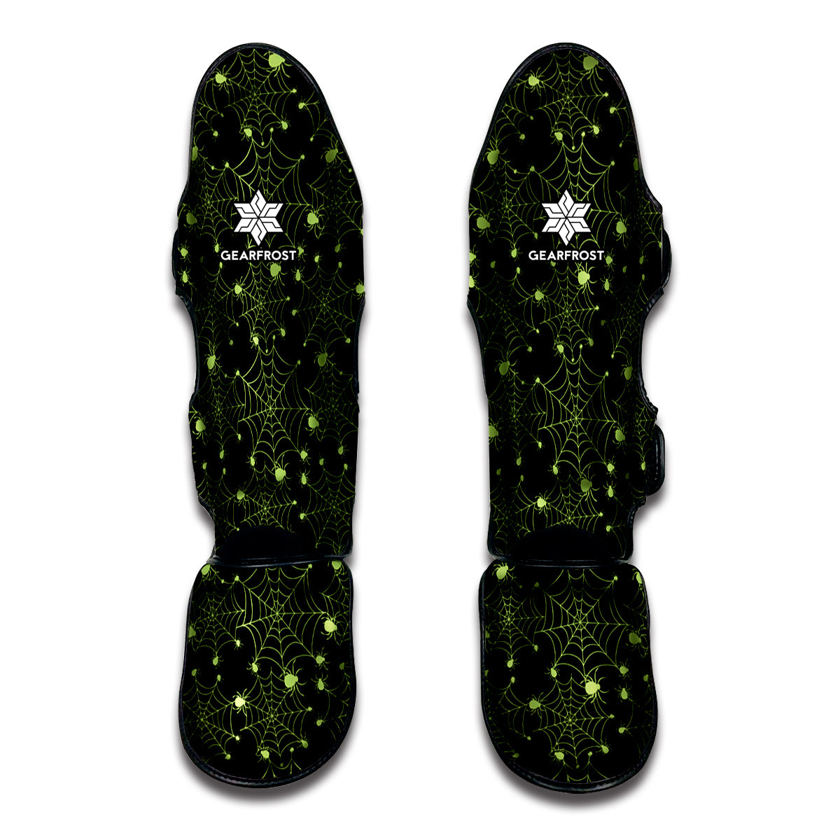 Black And Green Spider Web Pattern Print Muay Thai Shin Guard