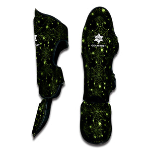 Black And Green Spider Web Pattern Print Muay Thai Shin Guard