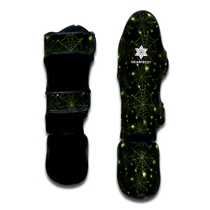 Black And Green Spider Web Pattern Print Muay Thai Shin Guard