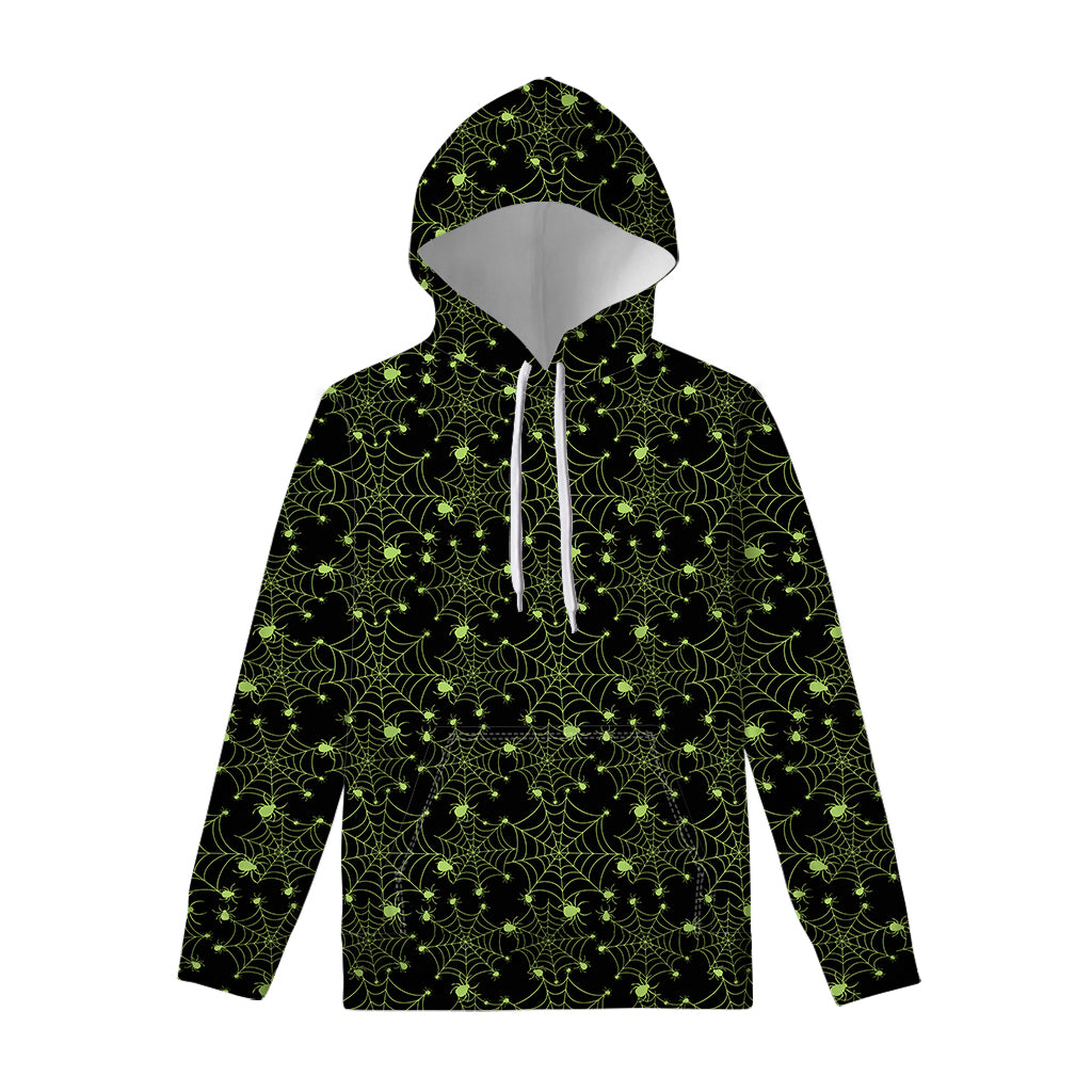 Black And Green Spider Web Pattern Print Pullover Hoodie