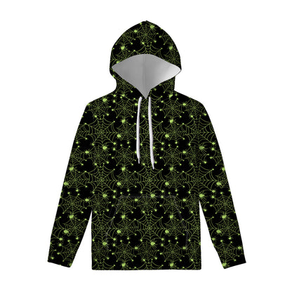 Black And Green Spider Web Pattern Print Pullover Hoodie