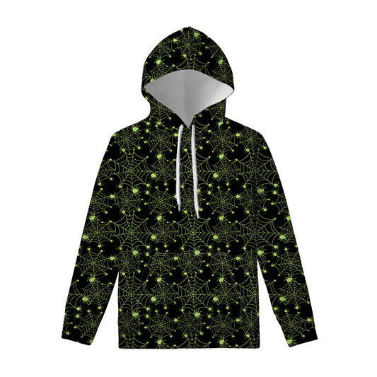 Black And Green Spider Web Pattern Print Pullover Hoodie