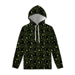 Black And Green Spider Web Pattern Print Pullover Hoodie