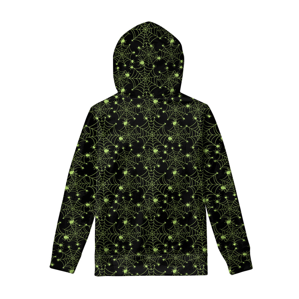 Black And Green Spider Web Pattern Print Pullover Hoodie